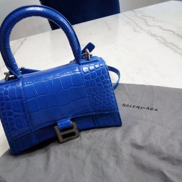 WOMEN'S HOURGLASS XS HANDBAG CROCODILE EMBOSSED BLUE - Picture 1 of 10